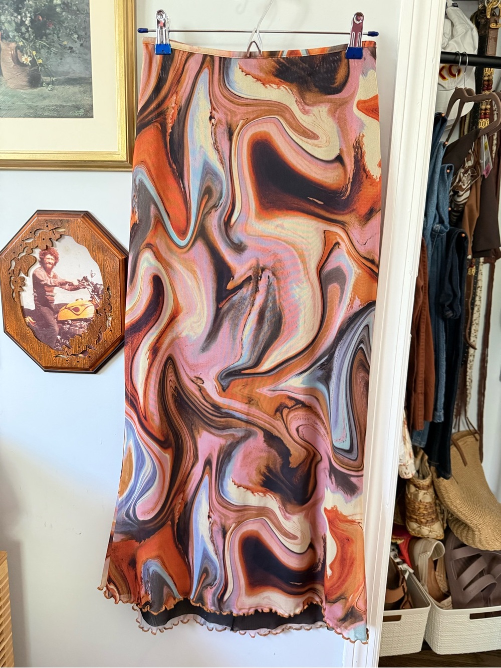 Zara Abstract Swirl Mesh Midi Skirt